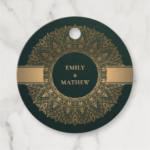 ÉTIQUETTES CADEAU BOTTLE VERT OR CLASSIQUE ORNATE MANDALA MARIAGE