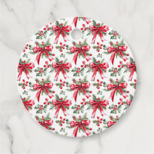Étiquettes Cadeau Bouges de pin de Noël et Bow rouge