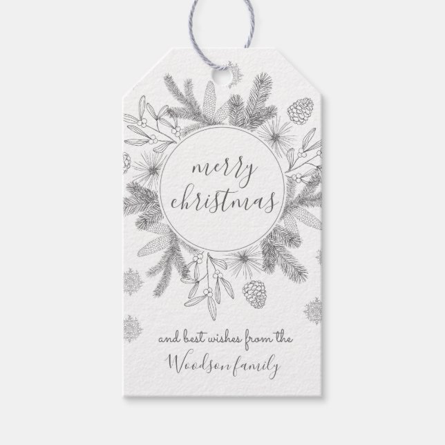 Étiquettes-cadeau Boughs rustiques Joyeux Noël moderne (Devant)