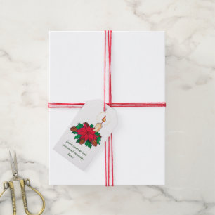 Étiquettes-cadeau Bougie de Noël Vintage avec Plantes Poinsettia