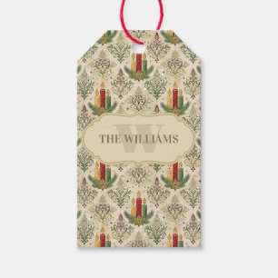 Étiquettes-cadeau Bougies et ornements de Noël vintage Monogramme