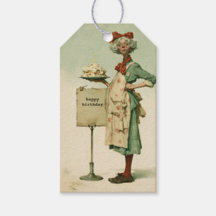 Étiquettes-cadeau Boulanger vintage avec gâteau d'anniversaire