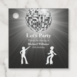 Étiquettes Cadeau Boule de Disco Rétro Vintage Noir Blanc 50e Annive