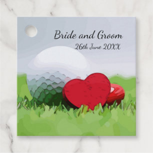 Étiquettes Cadeau Boule de golf et coeur rouge avec Mariage d'amour