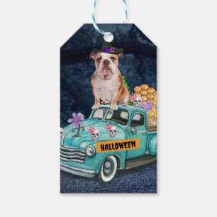 Étiquettes-cadeau Bouledogue anglais Halloween Truck Nuit effrayante