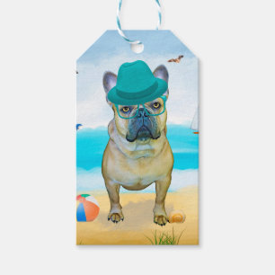 Étiquettes-cadeau Bouledogue français sur la plage