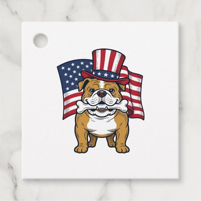 Étiquettes Cadeau Bouledogue Patriotique Avec Drapeau Vector Design_ (Devant)