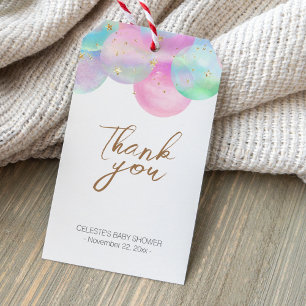 Étiquettes-cadeau Boules arc-en-ciel colorées Baby shower Merci