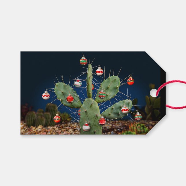 Étiquettes-cadeau Boules de Cactus de Noël (Devant (Horizontal))
