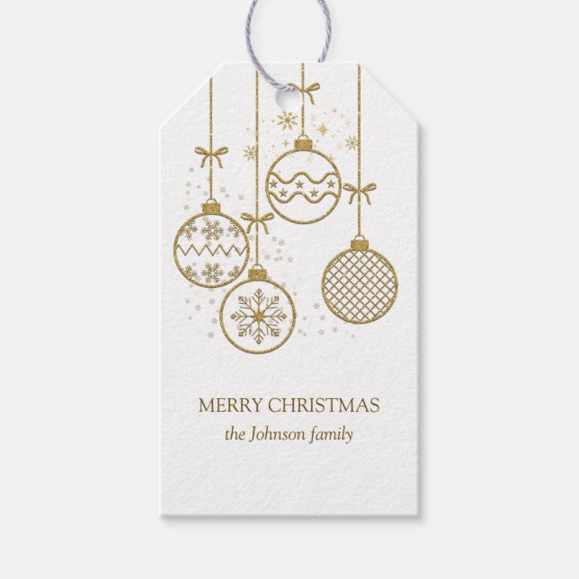 Étiquettes-cadeau Boules de décoration de Noël doré (Devant)