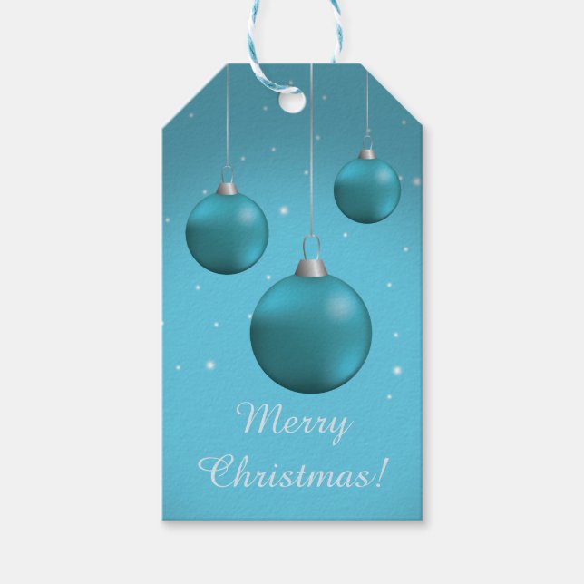 Étiquettes-cadeau Boules de Noël bleues (Devant)