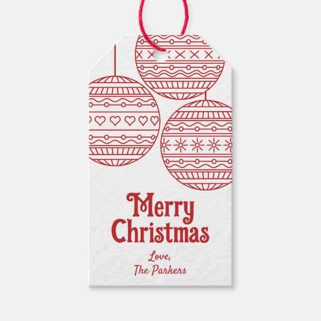Étiquettes-cadeau Boules de Noël joyeux avec boules rouges de Noël (Devant)