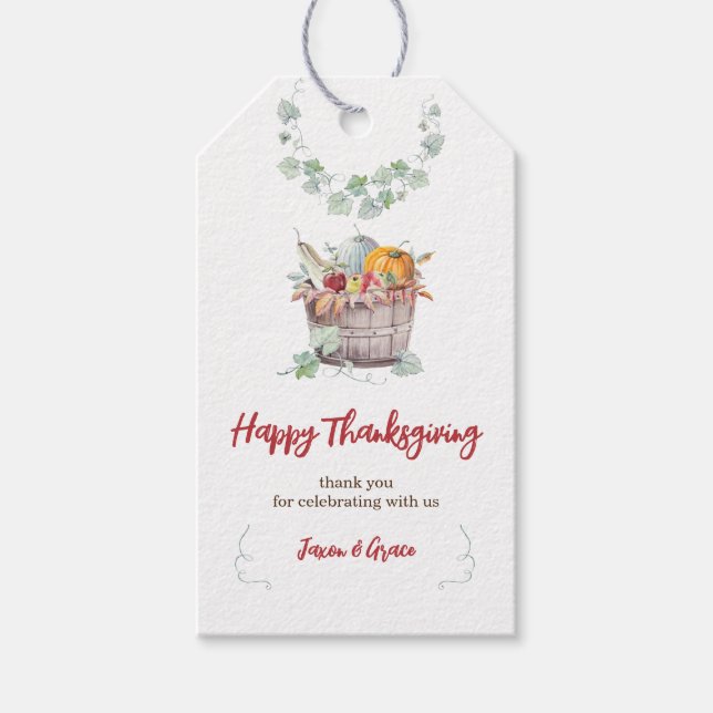 Étiquettes-cadeau Bountiful Bushel Panier Merci d'action de grâces (Devant)