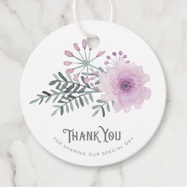Étiquettes Cadeau Bouquet d'aquarelle Merci Mariage Lilac ID654 (Devant)