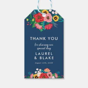 Étiquettes-cadeau Bouquet de Bohême - Bleu de Marine - Merci
