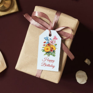 Étiquettes-cadeau Bouquet de Fleur sauvage bleu vintage Joyeux anniv