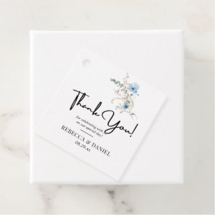 Étiquettes Cadeau bouquet de fleurs aquarelle bleu poussiéreux rusti