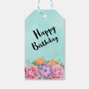 Étiquettes-cadeau Bouquet de fleurs aquarelles Joyeux anniversaire