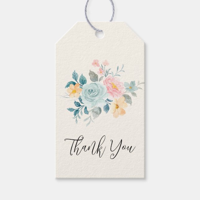 Étiquettes-cadeau Bouquet de fleurs rose et bleu élégant (Devant)