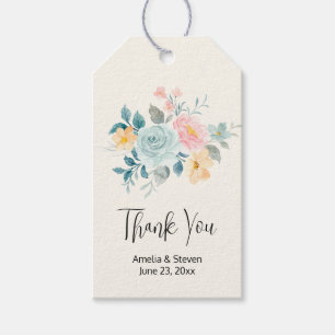 Étiquettes-cadeau Bouquet de fleurs rose et bleu élégant pour mariag