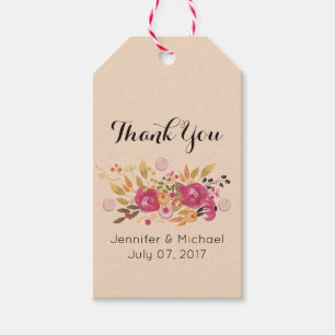 Étiquettes-cadeau Bouquet de fleurs roses et orange sur Merci de pêc