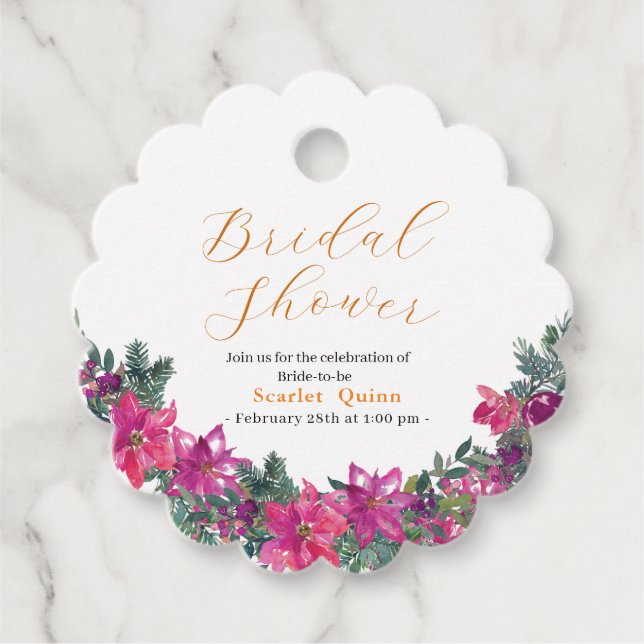 Étiquettes Cadeau Bouquet de mariage floral à l'aquarelle rose pouss (Devant)