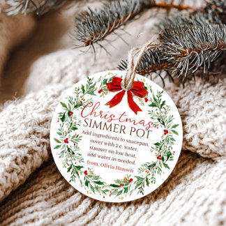 Étiquettes Cadeau Bouquet de Noël Ruban Rouge Potpourri Simmer