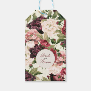 Étiquettes-cadeau Bouquet de pivoines Bourgogne et blush