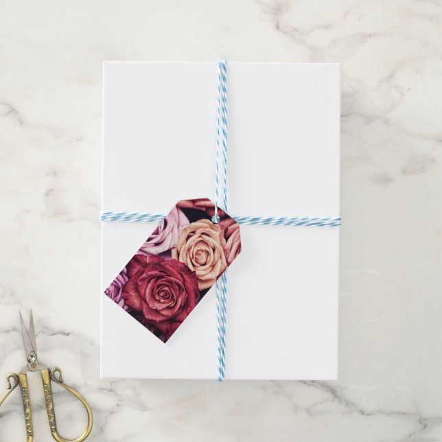 Étiquettes-cadeau Bouquet de roses roses (Avec de laficelle)