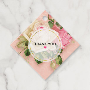 Étiquettes Cadeau Bouquet de roses roses et blanches Merci