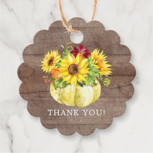 Étiquettes Cadeau Bouquet de tournesol rustique Citrouille Remerciem