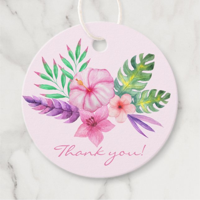Étiquettes Cadeau Bouquet d'Hibiscus tropical - Merci (Devant)