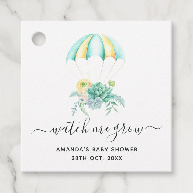 Étiquettes Cadeau Bouquet floral Baby shower parachute Merci (Devant)