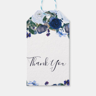 Étiquettes-cadeau Bouquet Floral Blanc et Bleu pour un Mariage Chic 
