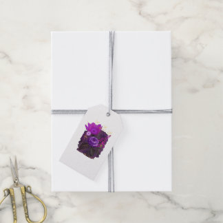 Étiquettes-cadeau Bouquet floral magique violet dans un cadre doré