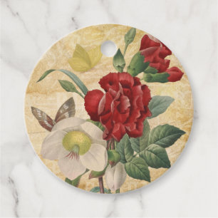 Étiquettes Cadeau Bouquet floral vintage rouge et blanc