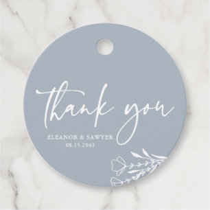 Étiquettes Cadeau Bouquet minimaliste Merci Mariage bleu Dusty