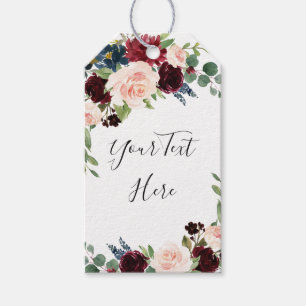 Étiquettes-cadeau Bourgogne Bleu Nuit Blush Floral Aquarelle Mariage