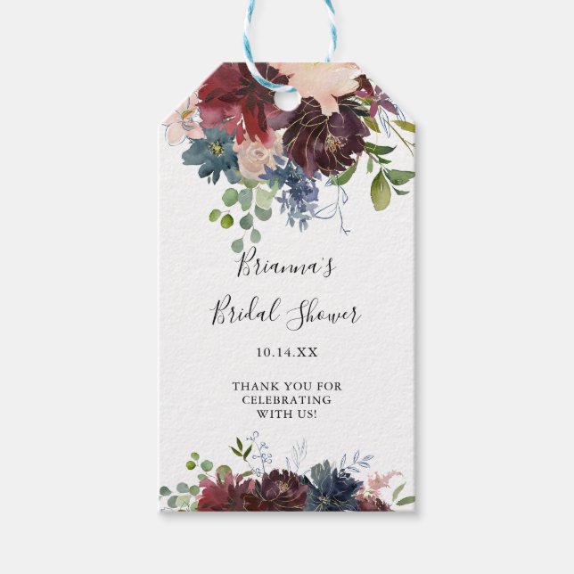 Étiquettes-cadeau Bourgogne Fête des mariées de verdure florale (Devant)