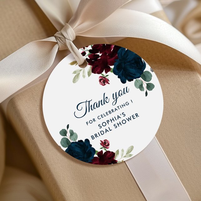Étiquettes Cadeau Bourgogne & Fleurs de marine Fête des mariées rust (Créateur téléchargé)