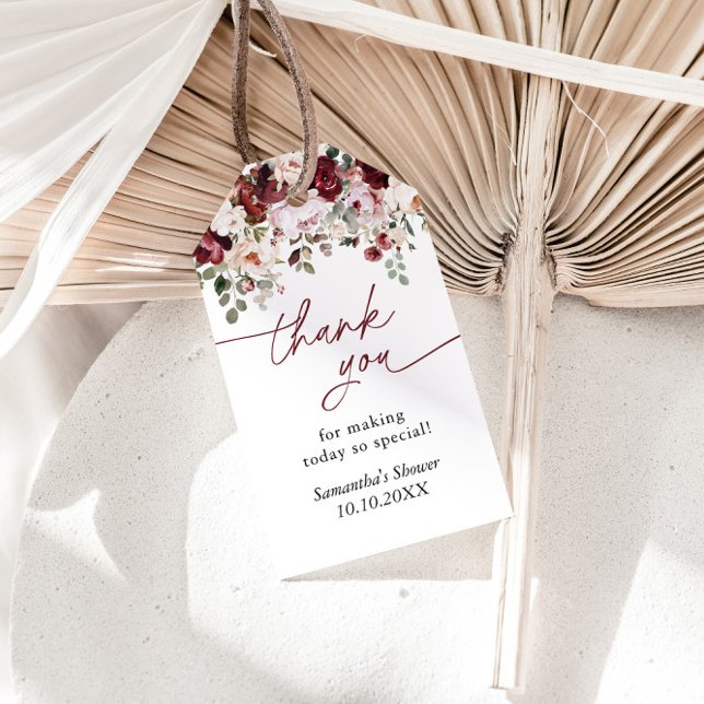 Étiquettes-cadeau Bourgogne Fleurs Roses Brousses Merci de douche (Créateur téléchargé)