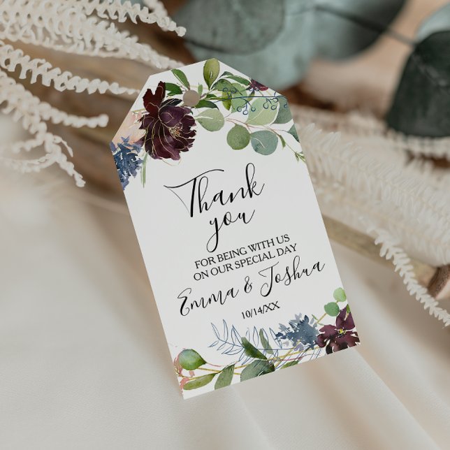 Étiquettes-cadeau Bourgogne Floral et Merci de verdure (Créateur téléchargé)