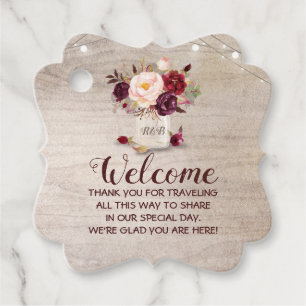 Étiquettes Cadeau Bourgogne Floral Mason Jar Mariage Bienvenue Sac c