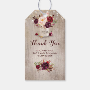 Étiquettes-cadeau Bourgogne Floral Mason Jar Rustique Mariage