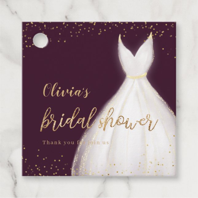 Étiquettes Cadeau Bourgogne Gold Parties scintillant Élégante Fête d (Devant)