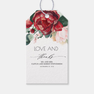 Étiquettes-cadeau Bourgogne rouge et rose pâle floral vibrant