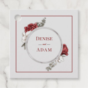 Étiquettes Cadeau Bourgogne Rougissant & Roses Blanches Feuille d'Ar
