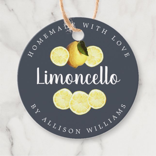 Étiquettes Cadeau Bouteille bleu foncé Limoncello sur mesure (Devant)