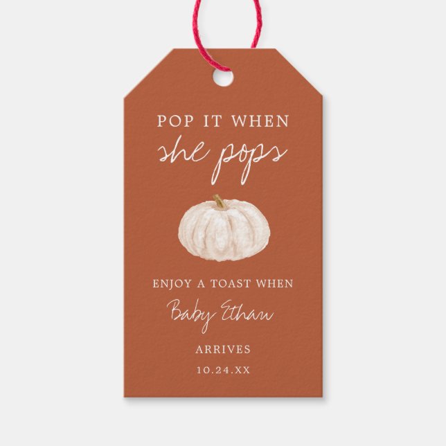 Étiquettes-cadeau Bouteille citrouille Baby shower Champagne (Devant)