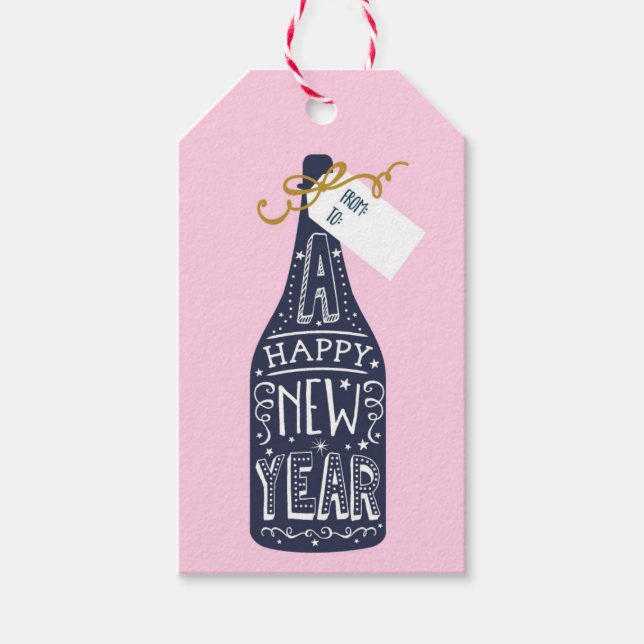 Étiquettes-cadeau Bouteille de champagne moderne tendance du Nouvel  (Devant)